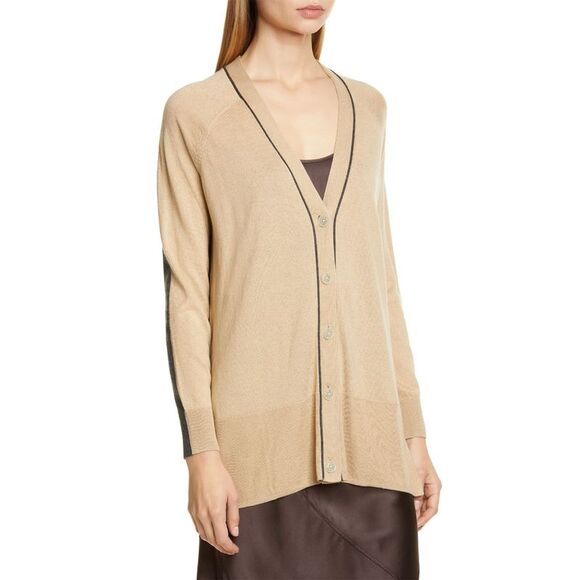 ATM Anthony Thomas Melillo Womens Colorblock Silk Blend Cardigan Small Latte - Picture 4 of 5